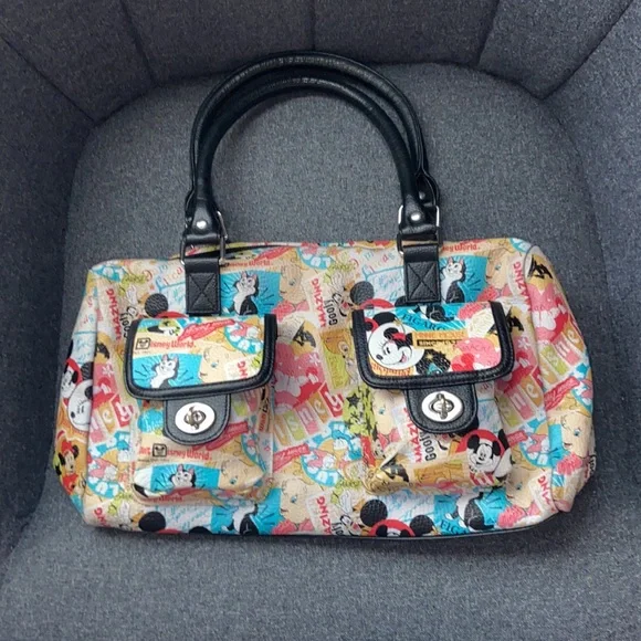 DISNEY PARKS Multi-color Cartoon Characters Collage 1979 Vintage Handbag - Picture 7 of 7